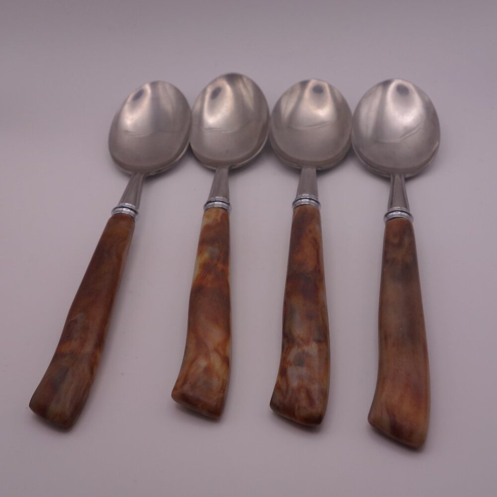 Set of Four(4) Stainless MB Japan Faux Bone Spoons